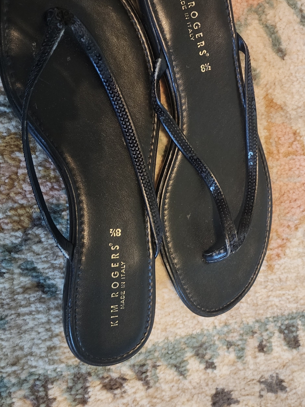 Kim Rogers Black Strappy Leather Thong Sandals